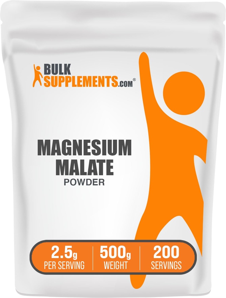 BulkSupplements.com Magnesium Malat pulver - Magnesium Supplements, Høy Bioavailabilty - Unflavored & Glutenfri, 2,5 g per servering, 500g (1,1 lbs) (Pack of 1)