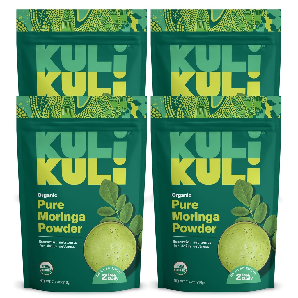 Kuli Kuli Moringa Oleifera Organic Leaf Powder & Green Smoothie, 100% ren USDA-sertifisert og ikke-GMO Moringa pulver, flott med smoothies, te og mat, 4 pakke