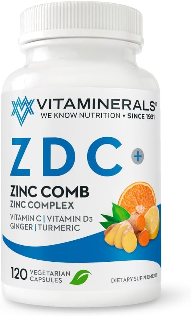 Vitamineraler ® ZD C, Zink Complex 50mg | Vitamin D3 250mcg | Vitamin C 500mg | Ginger | Lysin | Turmeric | Vegetariske kapsler | 120 Serveringer