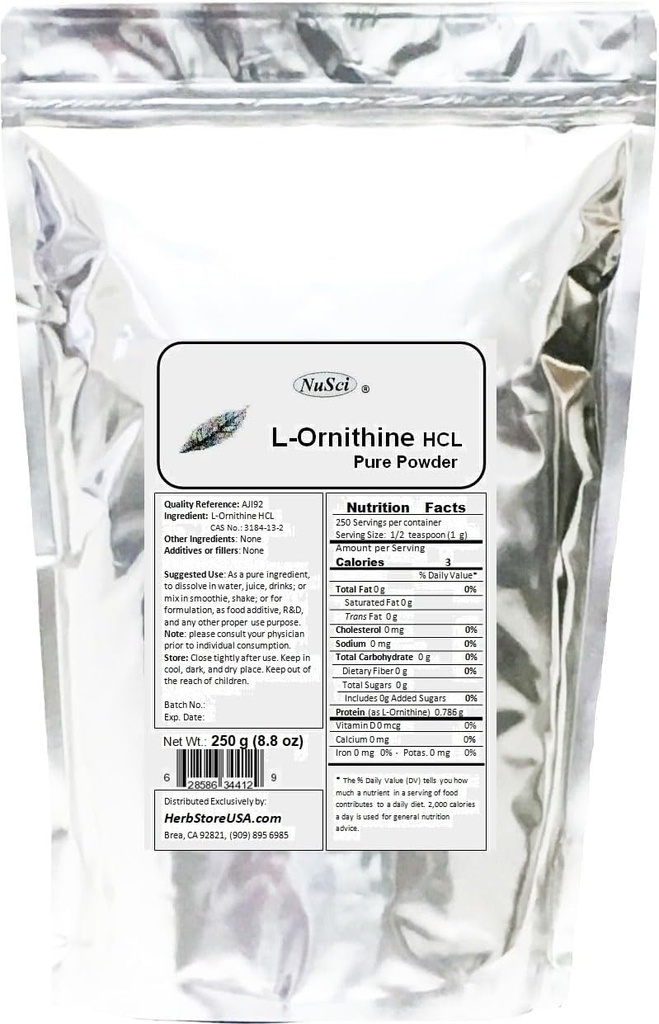 Rent L-Ornithine pulver 250g (8,8 oz) AJI kvalitet