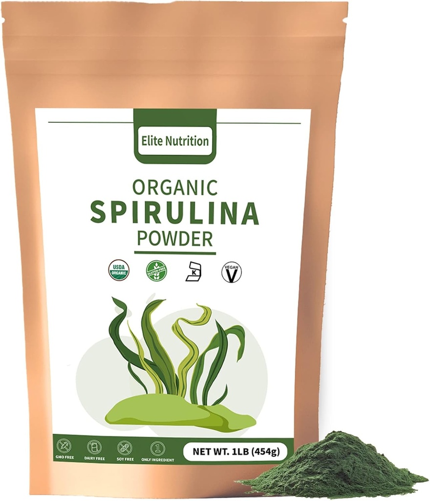 Organisk Spirulina pulver, ikke-GMO, USDA-sertifisert, Grønn Superfood Boosts Energi, Høyt i Protein, Mineraler, Antioksidanter og vitaminer, 1 lb