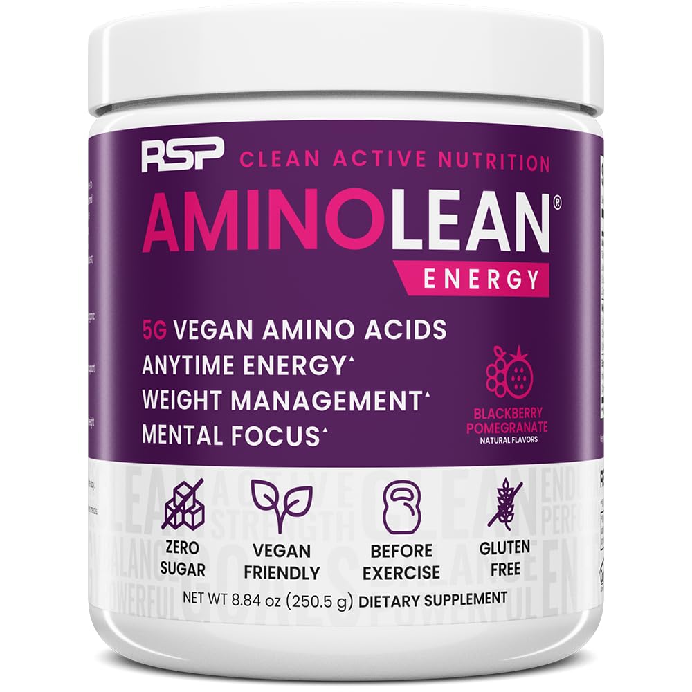 RSP NUTRITION AminoLean pre trening pulver, Amino energi og vektkontroll med vegansk BCAA Aminosyrer, naturlig koffein, preworkout Boost for menn og kvinner, 30 Serv