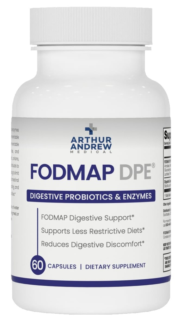 Arthur Andrew Medical - FODMAP DPE, Digestive Probiotika og Enzymer, Relief for FODMAP Intolerance og svært fermentable matvarer, Vegansk, Ikke-GMO, 60 kapsler
