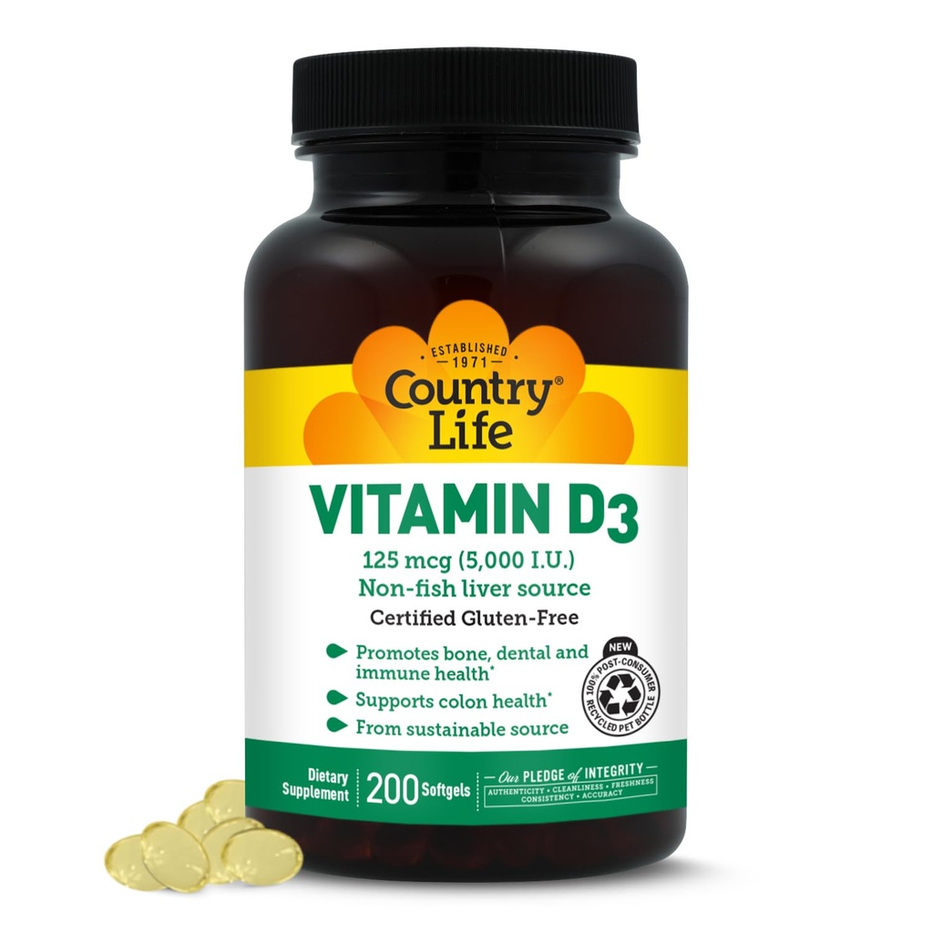 Land Life Vitamin D3 5000 IE for immun- og beinhelse, kalsiumabsorpsjon og kolon helse - bærekraftig kilde fra Lanolin, tilgjengelig i forskjellige styrker