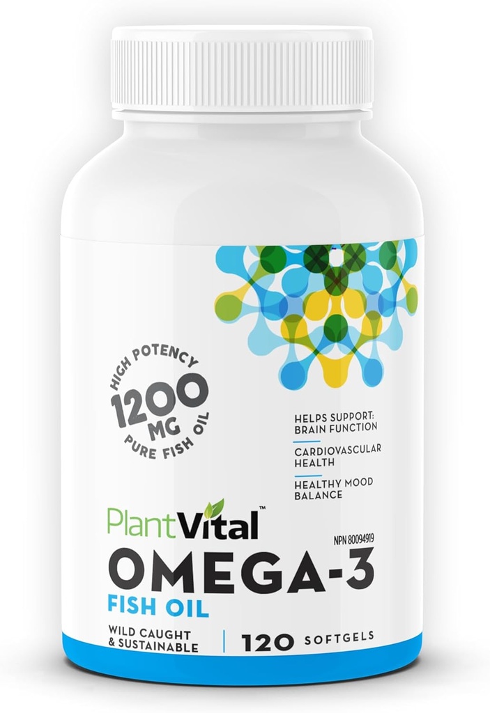 Plantvital Omega 3 Fish Oil Capsules - ren norsk omega 3 Supplement - Trippel styrke - Ingen fisk Flavor - Molekylært destillert - Støtter kognitiv, felles, øye, hår og hjerte helse - 120 Teller