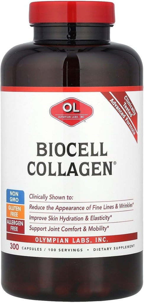 Olympian Labs Biocelle Collage II 1500 mg Supplement Kapsler Ikke-GMO, Glutenfri, Allergan-fri - Støtter huden og felles helse og Cartilage Producerende Celler - bulk 300 kapsler (100 dagers forsyning)
