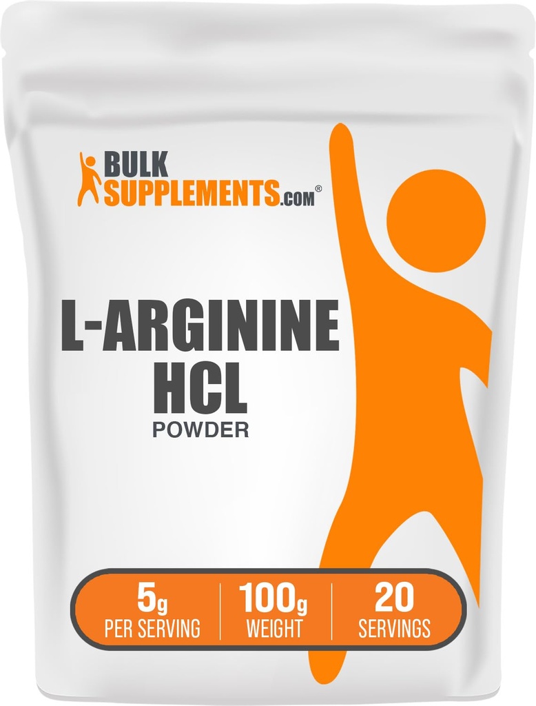 BulkSupplements.com L-Arginin HCl pulver - Nitric Oxid Supplement, Arginin pulver - Unflavored & Glutenfri, 5g per servering, 100g (3,5 oz) (Pack of 1)