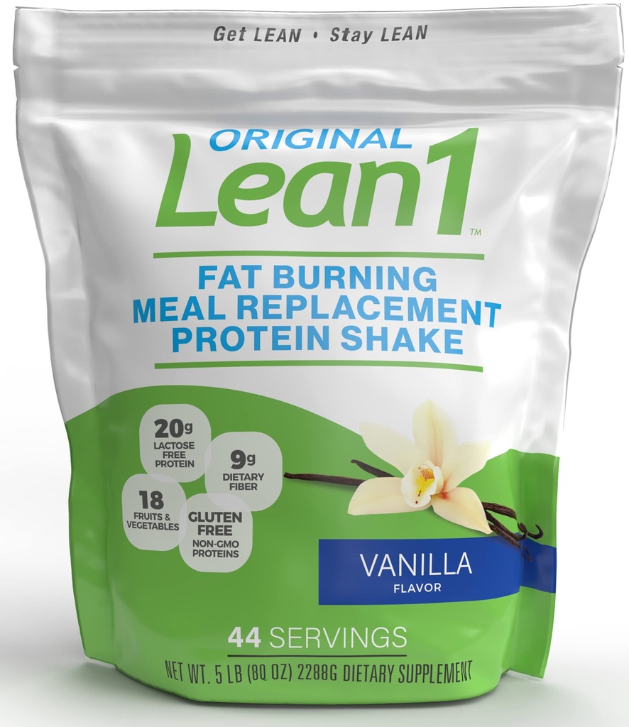 Lean1 Vanila, måltid erstatning proteinshake, 44 serveringer i en 5lb veske