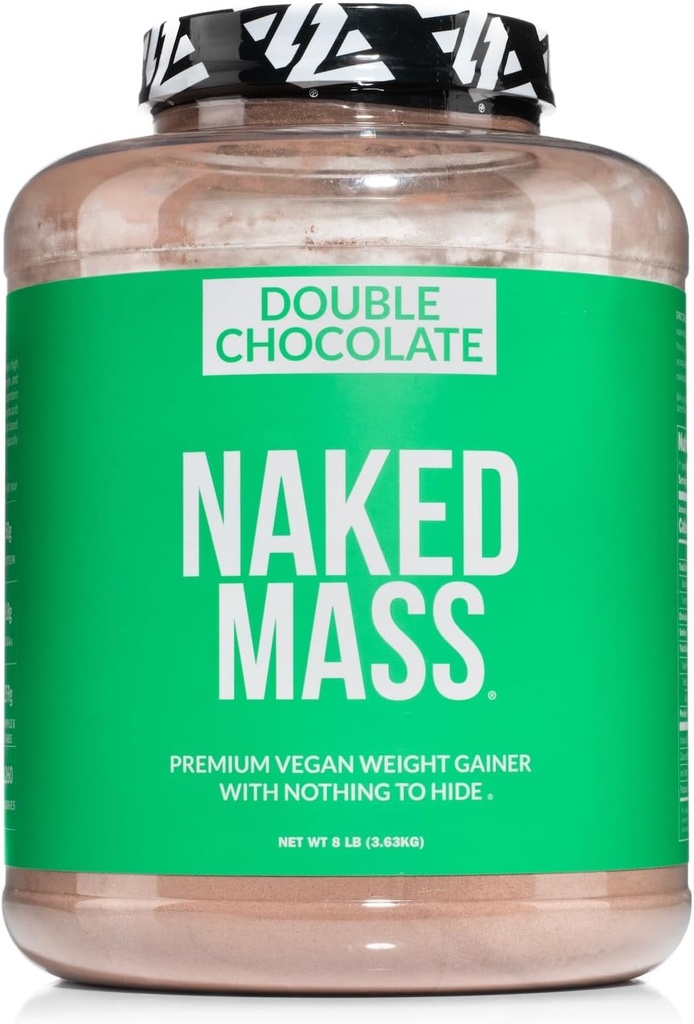 NAKED Vegansk masse - dobbel sjokolade vekt gevinst - 1,260 kalorier, 50G protein, ingenting kunstig, alle naturlige sjokoladeprotein pulver, ikke-GMO, soya og glutenfri - 8LB bulk - 11 serveringer