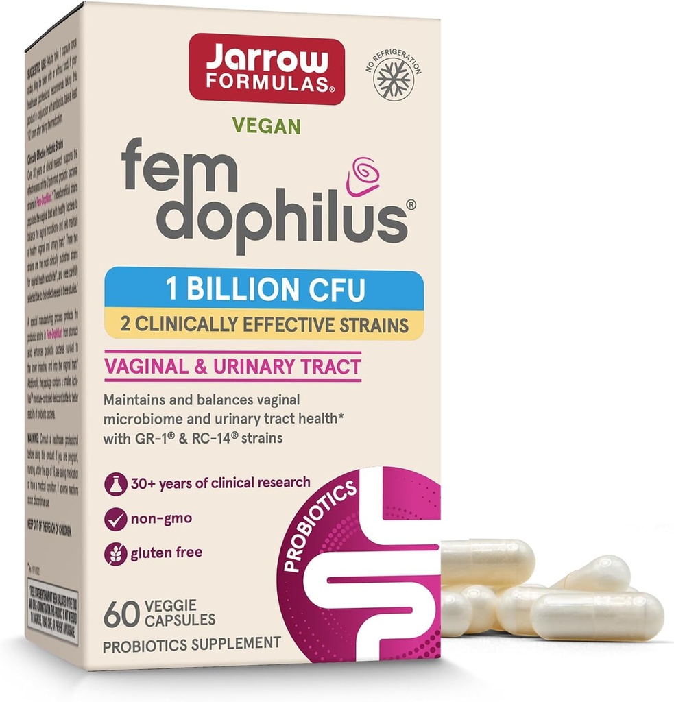 Jarrow Formulas Fem-Dophilus - 1 milliard organismer Per Serving - 60 Veggie Capsules - Kvinners Probiotiske - Urin Tract Health - Opptil 60 Serveringer
