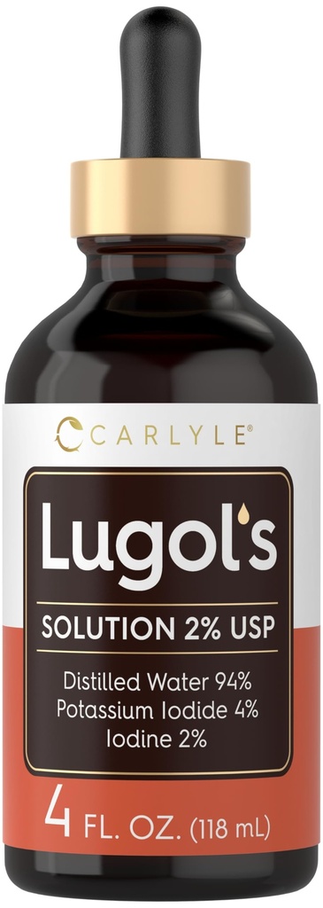 Carlyle Lugols Iodid 2 prosent | 4 fl oz (pakke med 1) | Kalium jodid og jodinløsning 2% flytende dråper
