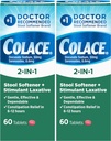 Colace 2-i-1 Stool Softener Plus Stimulant Laxativ for Gentle Effektiv Pensum Relief, Docusate Natrium Plus Sennosider, 60 greve (pakke på 2)