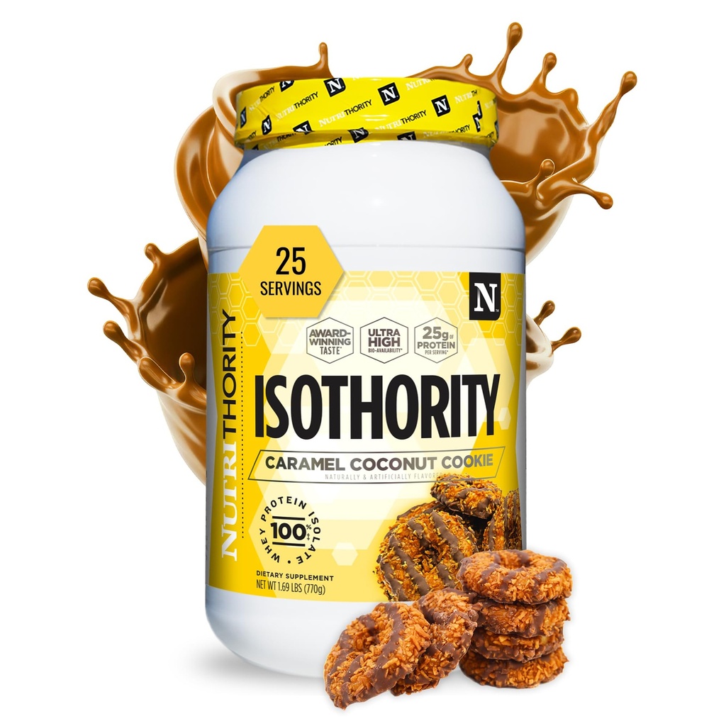 Isotoritet Whey Protein Isolate, Caramel Coconut Cookie, 2 lb - Ultra Absorberbar grened kjede Aminosyrer (BCAA) pulver med 25g Per servering, lav karbohydrat - Bygg muskel & akselerert gjenoppretting