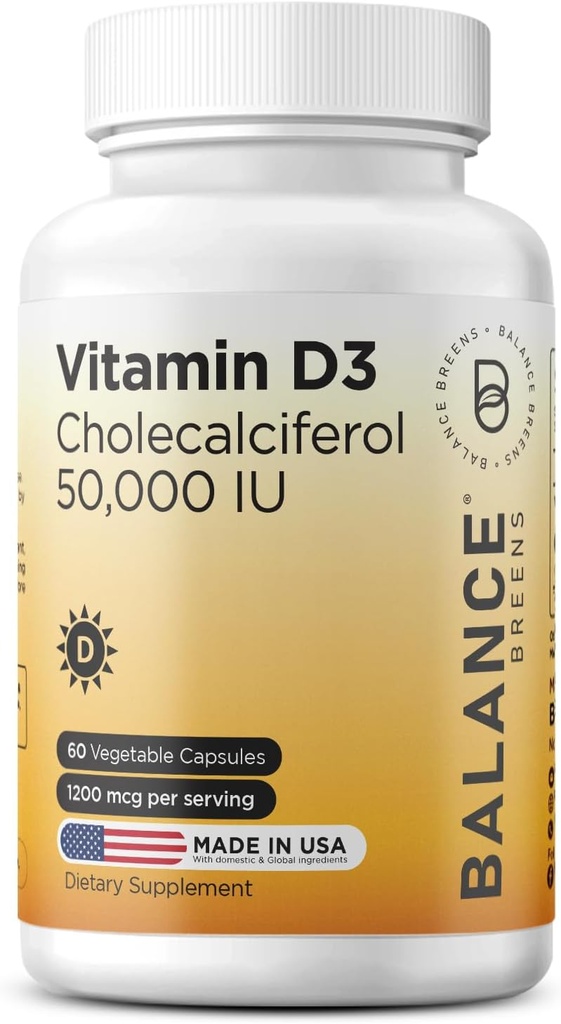 Balansebreens Vitamin D3 50 000 IU, 60 Veggie Capsules - høy styrke, støtter immun- og beinhelse - ukentlig én gang