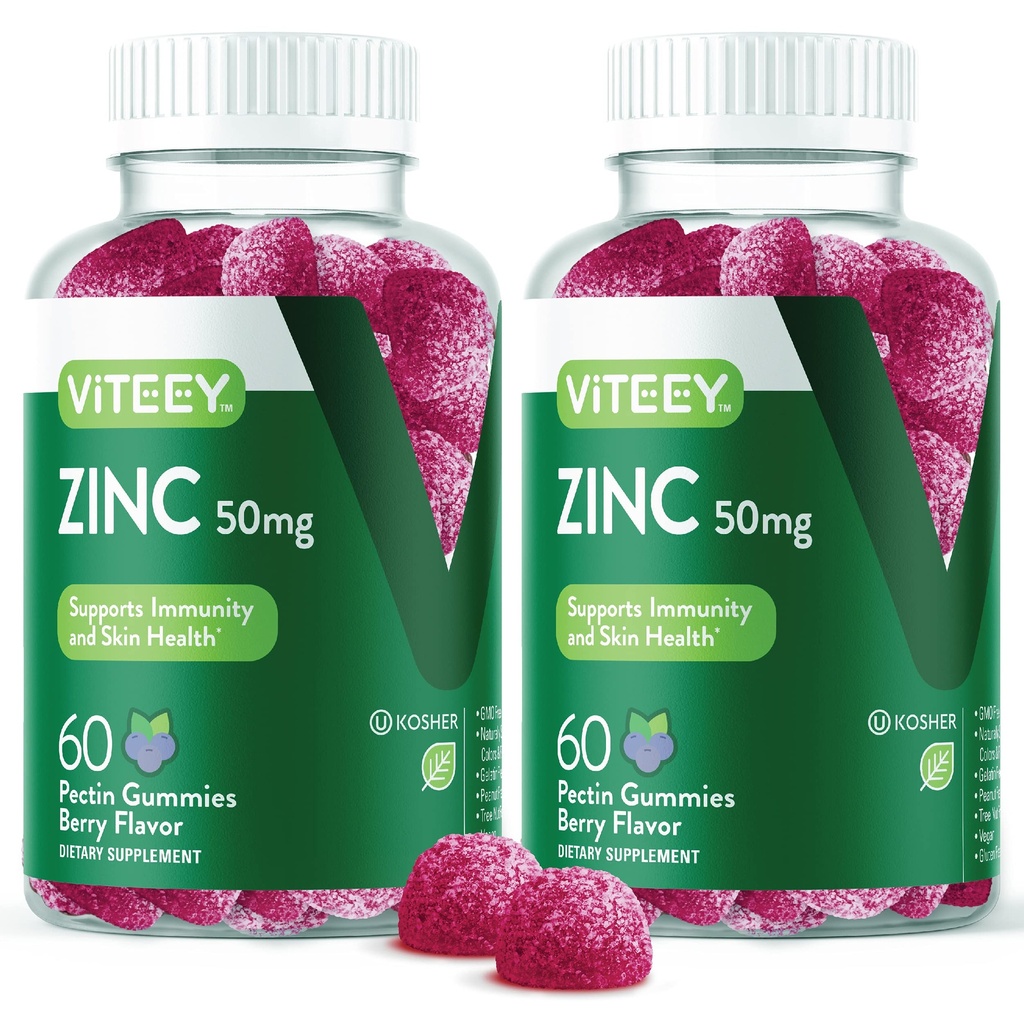VITEEY Sink Gummies for menn og kvinner - Sink Supplement 50 mg - Immun Boost & hud helse - Vegan, Glutenfri - 120 Count