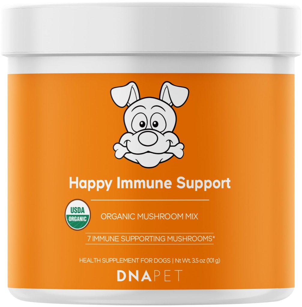Happy Immunity USDA Certified Organic Mushroom Complex for hunder, Økologisk Cordyceps Shiitake Reishi, Vegansk Mushroom Blend pulver Canine Supplement, Avansert Mushroom Mix, Ikke-GMO, 3,5 oz