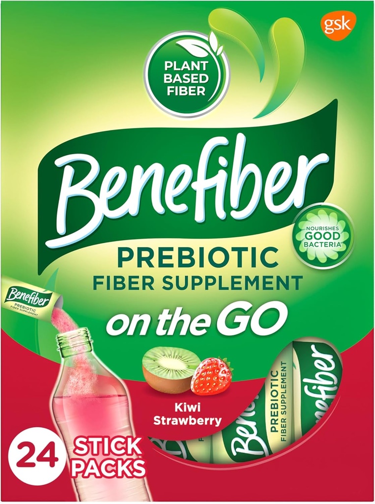 Benefiber På Go Prebiotiske Fiber Supplement pulver for Digestive Helse, Daglig Fiber pulver, Kiwi Strawberry Flavor pulver Stick Packs - 24 Sticks (5,28 Ounces)