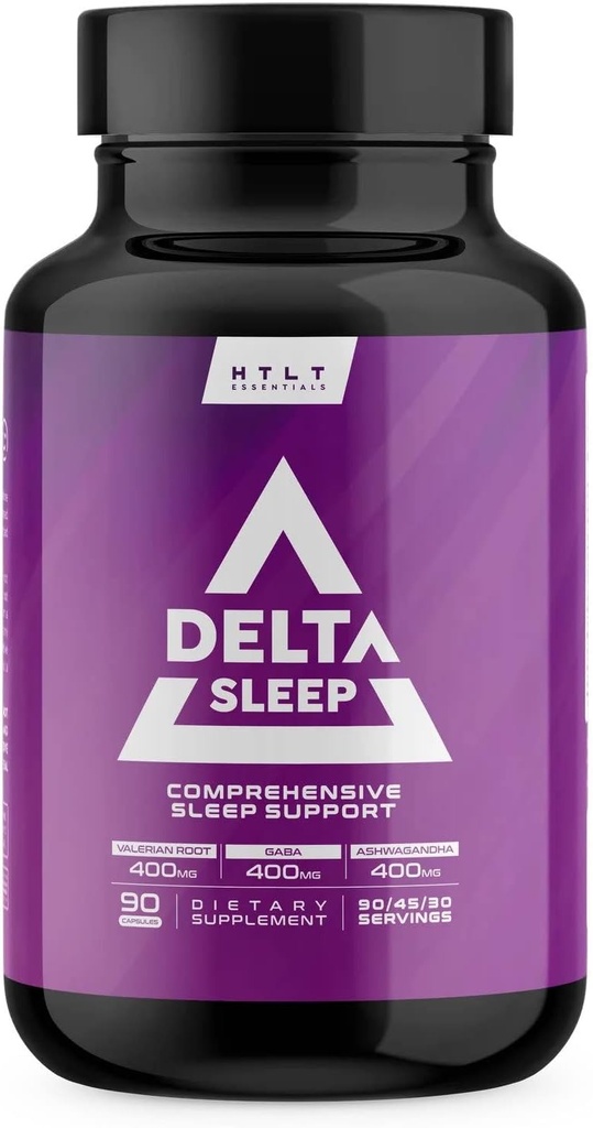Delta Sleep by HTLT  enhver søvn Supplement med Ashwagandha, Melatonin, 5-HTP, & GABA L-Theanin & Magnesium Glycinate for å opprettholde GABA nivåer Valerian Root for søvn, (90 kapsler)