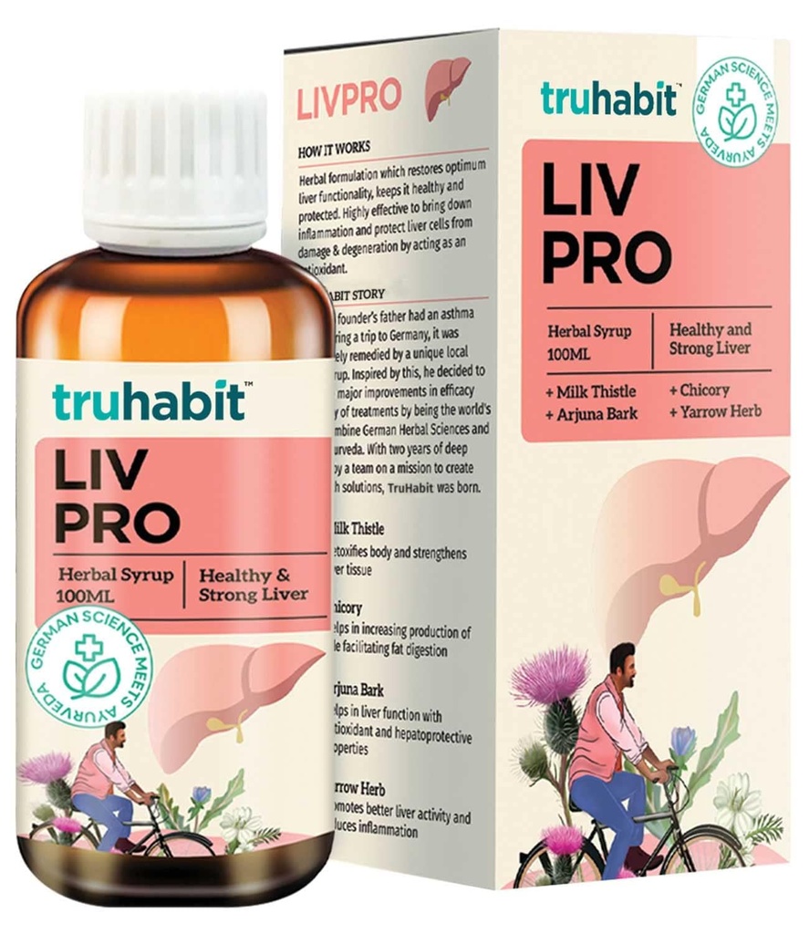 Livpro Liver Detox Syrup med Melk Thistle & Arjuna Bark by Green Cure, Liver Supplement med Melk Thistle Liver Detox Cleanse, Organic Liver Support - Tysk vitenskap med Ayurveda, 3,4 Fl Oz (100ml)