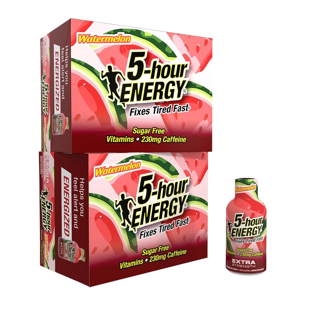 5-timers ENERGY ekstra styrke energi Shot, vannmelon Flavor (1,93 oz. - 24 count) Sukker-fri & null kalorier, B-vitaminer og aminosyrer, 230mg koffeinert energi Shot, kosttilskudd