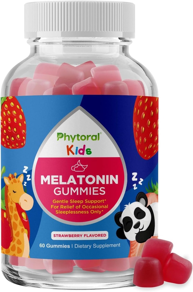 Phytoral Kids Melatonin 1mg Gummy vitaminer - ren melatonin gummier for barn og Mood støtte - Barn vitaminer Gummy for dyp søvn Supplement Gummies 1mg
