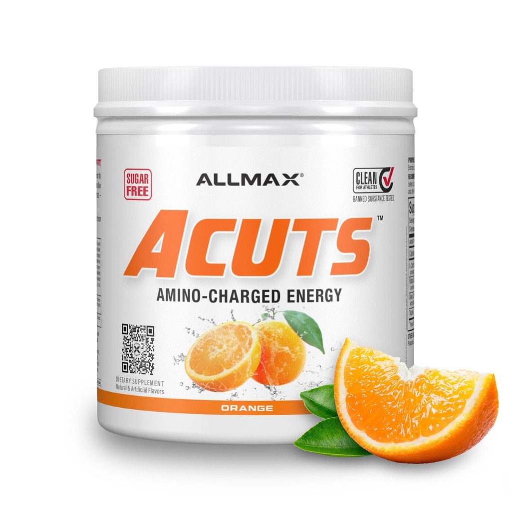 ALLMAX ernæring Aminocuts (ACUTS), Amino-Charged energidrikk med Taurin, L-karnitin, grønn kaffebønne ekstrakt, oransje, 30 serveringer