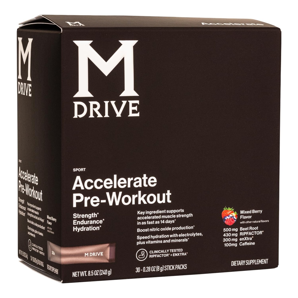 Mdrive akselererer pre-workout pulver, enkelt serveringspakker, blandet berry, 30 greve (stimulant, blandet berry)