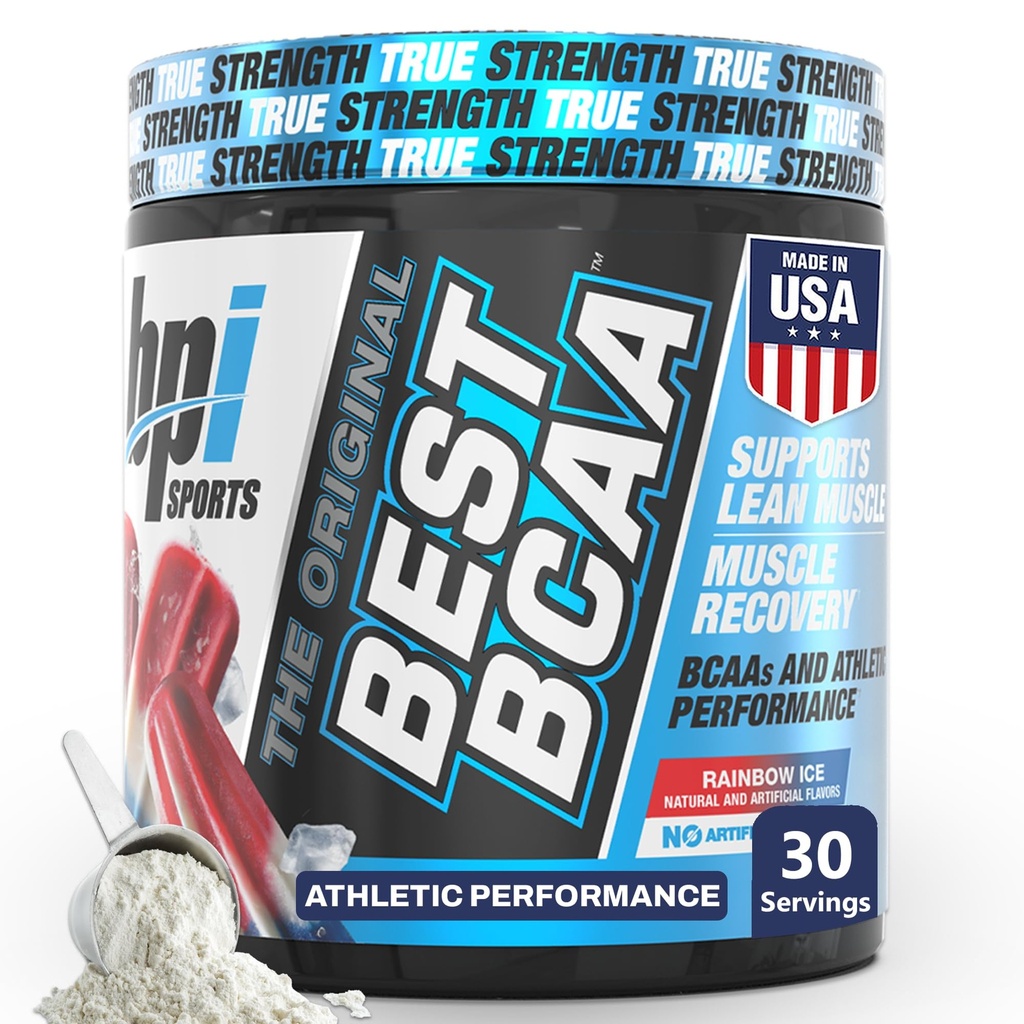 BPI Sports Best BCAA pulver - Muskelgjenvinningsstøtte - grened kjede Aminosyrer | Byggeblokker av protein og muskel - Post trening gjenoppretting – Hydration – Regnbue is, 30 Services