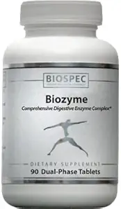 BIOZYME: Komplett høy styrke Digestive Enzyme Complex- Dual Fasetabletter frigjør Betaine HCl, Pepsin, Bromelain og Papain i magen, og Pancreatin, Trypsin, Chymotrypsin og Ox Bile i duodenalregionen for maksimal effektivitet. 90 dobbel fasetabletter