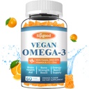 Omega-3 Gummies Potent Algae Omega Kilde, Boost Brain, Eye & Immune funksjon, med DHA og EPA Vegan & Sukker Gratis, Orange Flavor, 60 greve