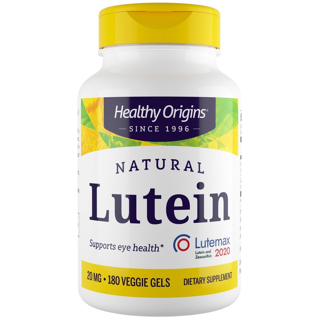 Sunn Origins Lutein 20 mg (Lutemax 2020 med Zeaxanthin, ikke-GMO, Vegan, Eye Support), 180 Veggie Gels