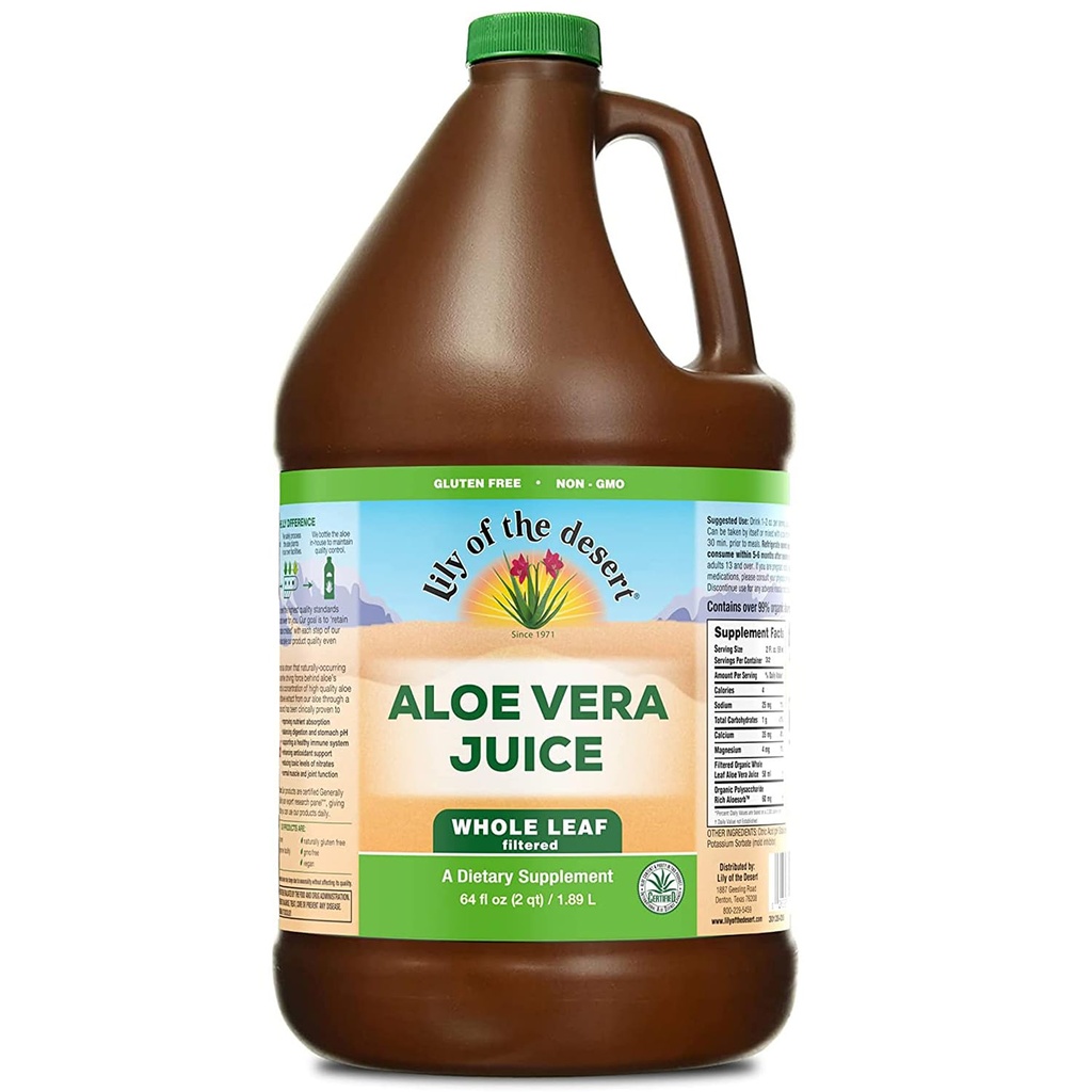 Lily Of the Desert Aloe Vera Juice - Hele blad filtrert Aloe Vera Drink, Ikke-GMO Aloe Juice med naturlig Digestive Enzymes for Gut Helse, Mage Relief, Velvære, Glødende Hud, 64 Fl Oz