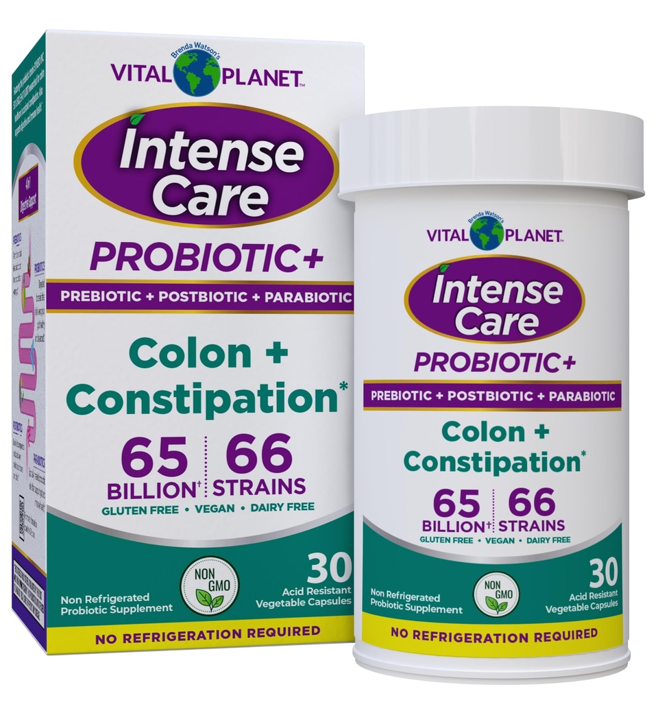 Vital Planet - Intense Care Colon & Helse Probiotika Plus Organiske Prebiotika, Postbiotika, Parabiotika, Komplett 4-i-1 Helse Supplement for voksne, 65 milliarder CFU, 66 Strains, 30 ct