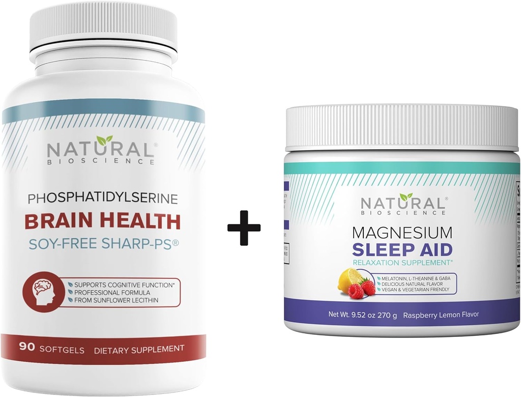 Naturlig BioScience Soja-fri Fosfatidyderin 100 mg og magnesium søvn pulver Supplement Bundle - Ultimate Brain Helse & Relaxation Support