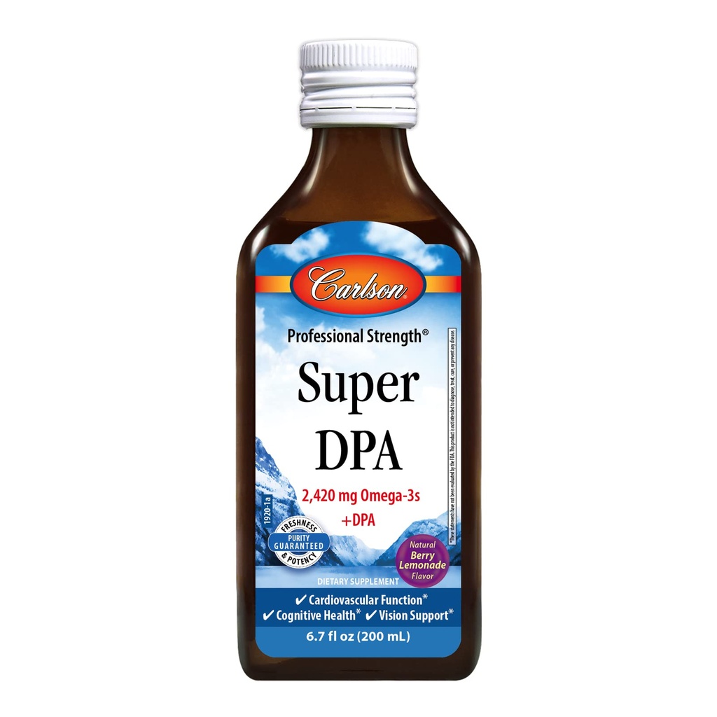 Carlson - Super DPA, 2.420 mg Omega-3s, 300 mg DPA, hjertehelse, kognitiv funksjon, Berry Lemonade, 200 ml (6,7 fl oz)
