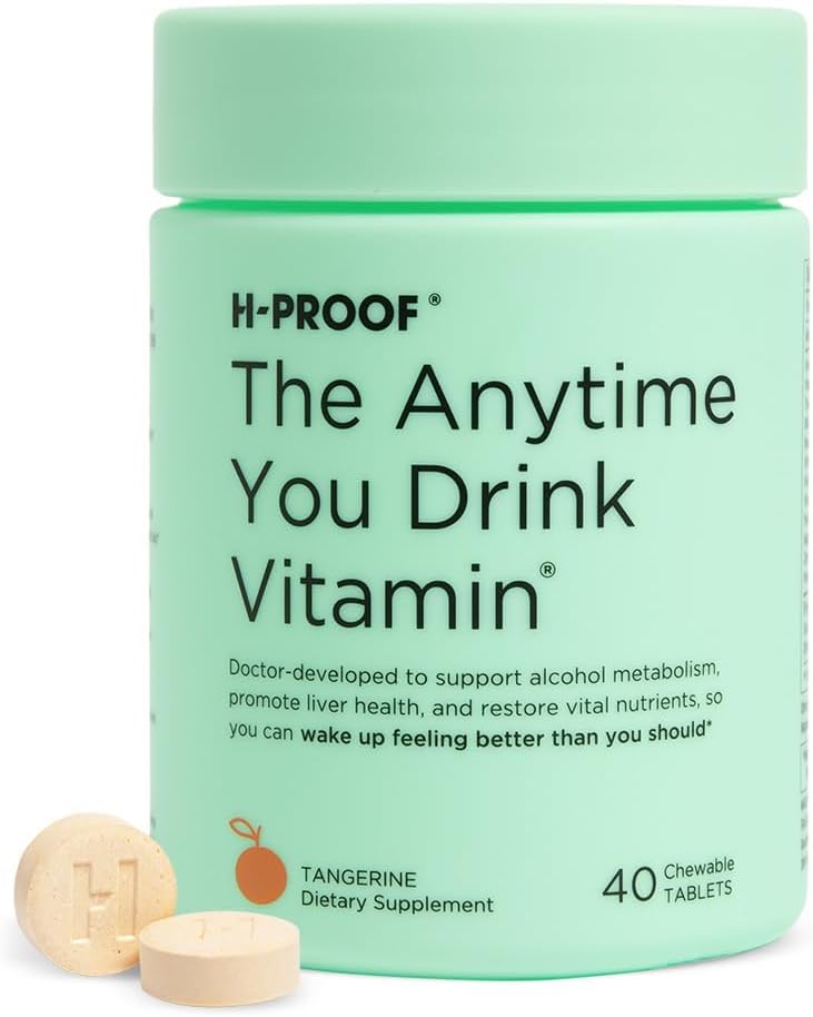 H-PROOF Når som helst du drikker vitamin, lever helse og immunitet støtte med elektrolyter, melk tistel og vitaminer B & C - 40 Chewable tabletter (20 serveringer), Vegan, Tangerine