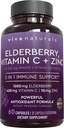 Viva Naturals Black Elderberry med vitamin C og sink for voksne (60 greve) - Sambucus Elderberry Immune Support Supplement, Black Elderberry Capsules for voksne, Elderberry Supplements for kvinner