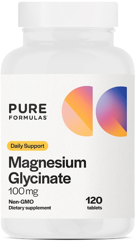 PureFormulas Magnesium Glycinate 100 mg daglig støtte for stress, nerver, søvn, muskler, metabolisme ren magnesium Glycinat Supplement for kvinner og menn Magnesio Non-GMO 120 tabletter