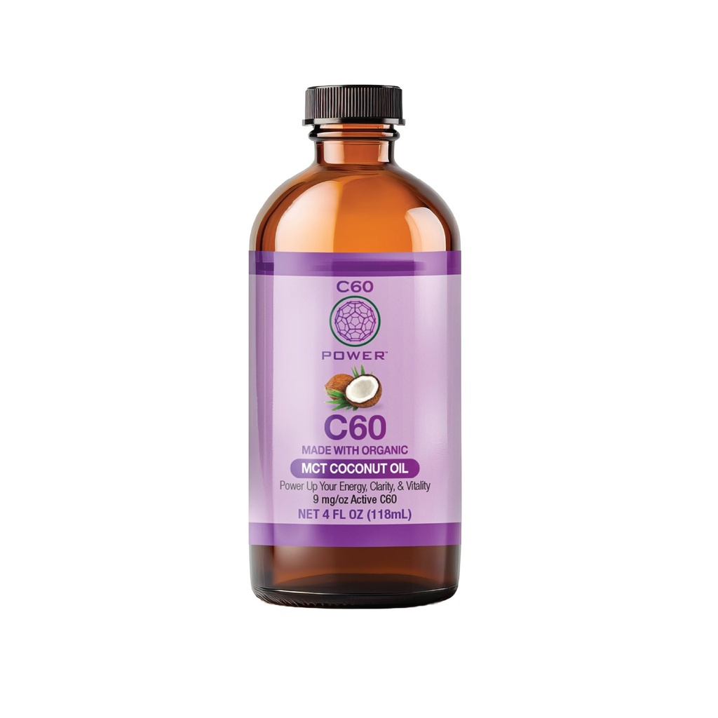 C60 strøm C60 i organisk MCT kokosolje - naturlig wellness støtte for menn og kvinner, 99,99% ren karbon Fullereens, fremmer energi, mental klarhet, & utholdenhet - 4 floz flaske