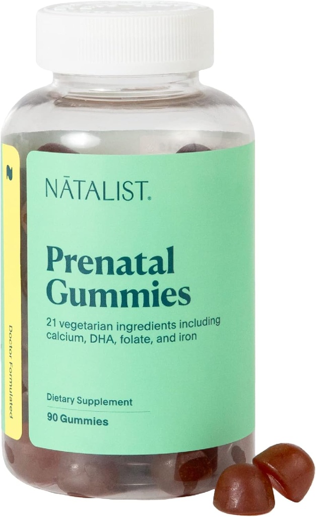 NATALIST Prenatal Gummies for hennes daglige preconception & Graviditet Formula Kvinners Multivitaminer + DHA Omega-3 fra Algae - Blandet Berry, Vegetarisk, Glutenfri, Ikke-GMO - 90 Count