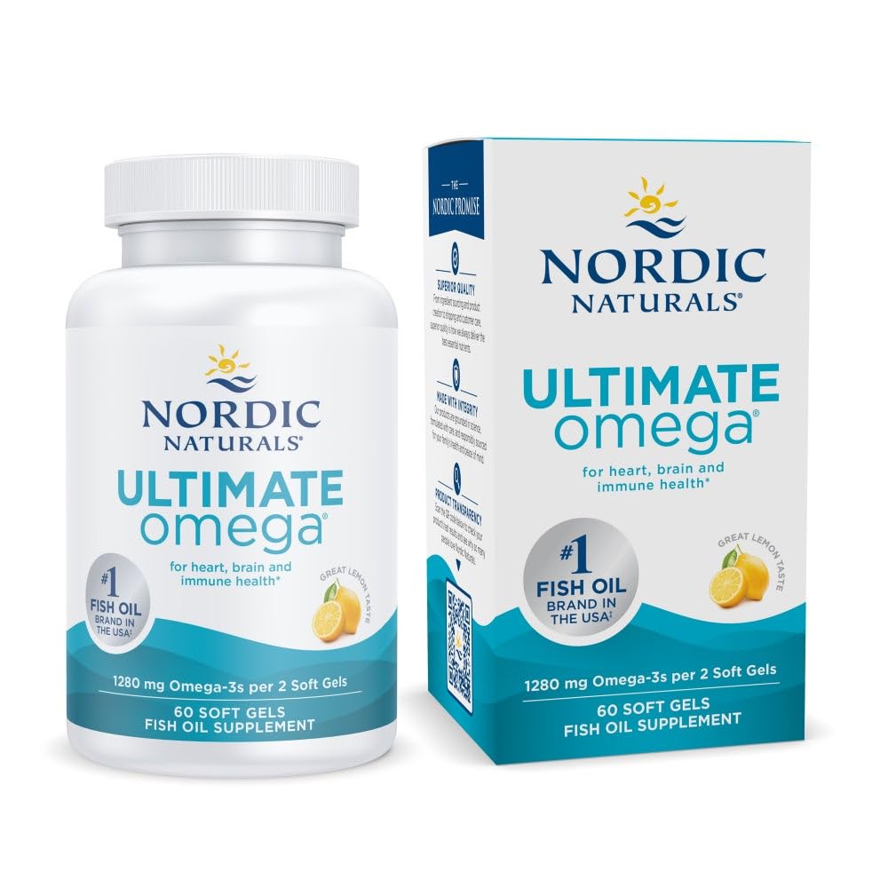 Nordic Naturals Ultimate Omega, Lemon Flavor - 60 myk geler - 1280 mg Omega-3 - høy potens Fish Oil Supplement med EPA & DHA - fremmer hjerne og hjerte helse - Non-GMO - 30 Services