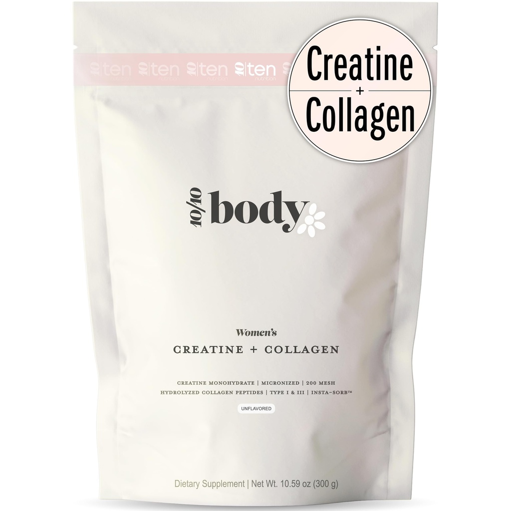 Ny - Kreatin + kollagen for kvinner – støtter lean muskelvekst og utvikling, Booty Gain, energi og gjenoppretting – 5g kreatin Monohydrat Plus 5000mg collagen Peptides Combo – Unflavored, 30 serveringer