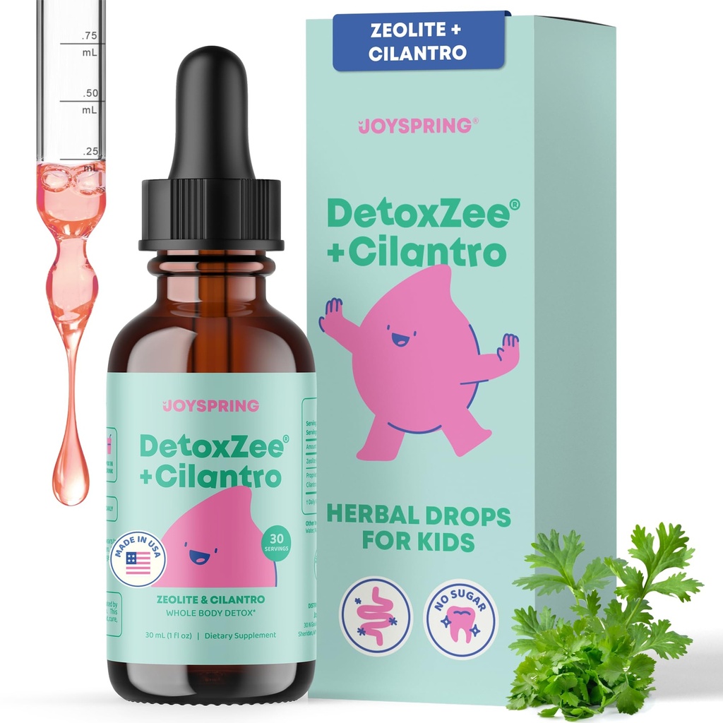 JoySpring DetoxZee Cilantro dråper for barn - naturlig detox støtte med Zeolite & Cilantro ekstrakt - Gentle Whole-Body Cleanse for barn og tilhengere - Kid-vennlig flytende detox, 30 serveringer