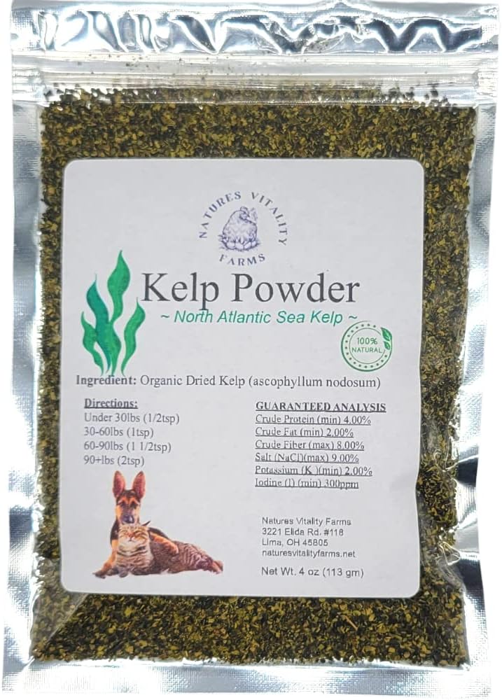 Kelp pulver for hunder/katter, naturlig nordatlantiske hav Kelp, vitaminer mineraler og antioksidanter for ultimat helse (4 Ounce)