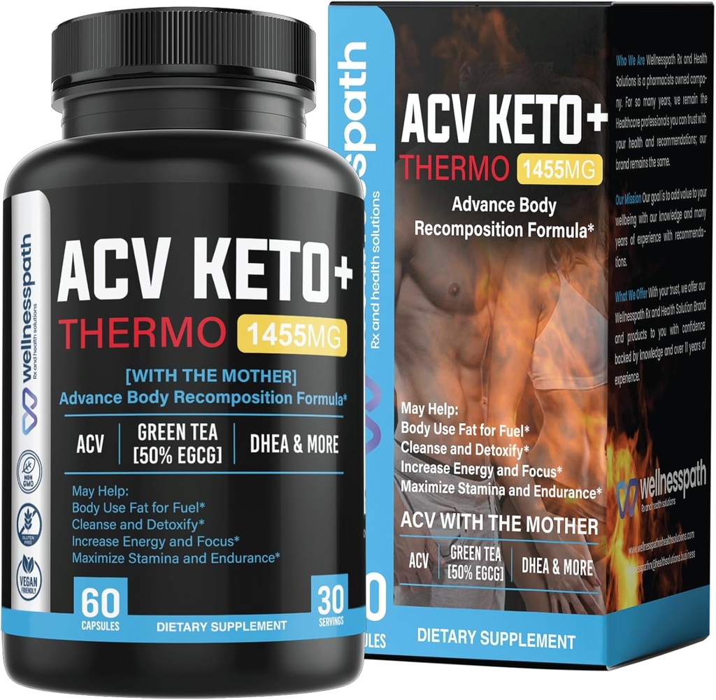 ACV Keto kosttilskudd, mødre Apple Cider Vinegar (1455 mg) piller for metabolisme og appetitt støtte, THERMO ACV Keto piller for vekttap og belly fett, voksen slimming kapsler for kvinner menn