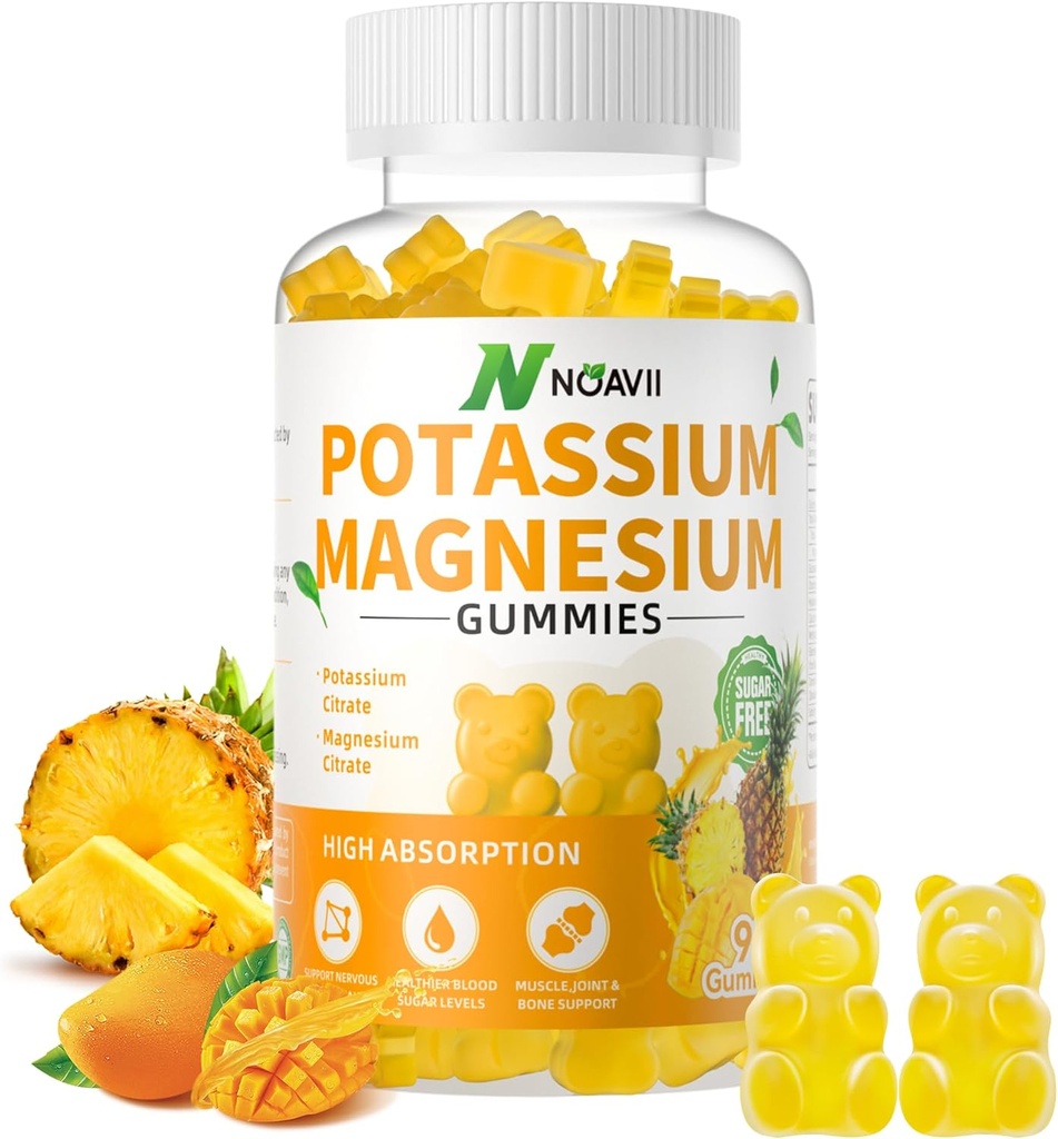 Kalium Magnesium Gummies, Ny Formula Calm Magnesium Glycinat Gummies, Chewable Gummy Supplements for Ben Cramps & Muscle, Pineapple Flavor 90 Count