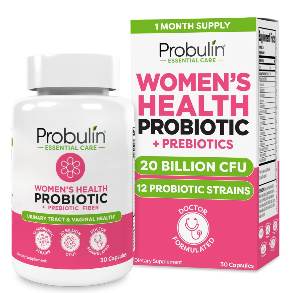 Probulin Womens Probiotic - Vaginal, UT, Gut & Immune Helse med Lactobacillus Reuteri - 20 milliarder CFU, 12 Probiotiske Strains & Prebiotika - 30 Vegan, Glutenfri kapsler for hele-Body Wellness
