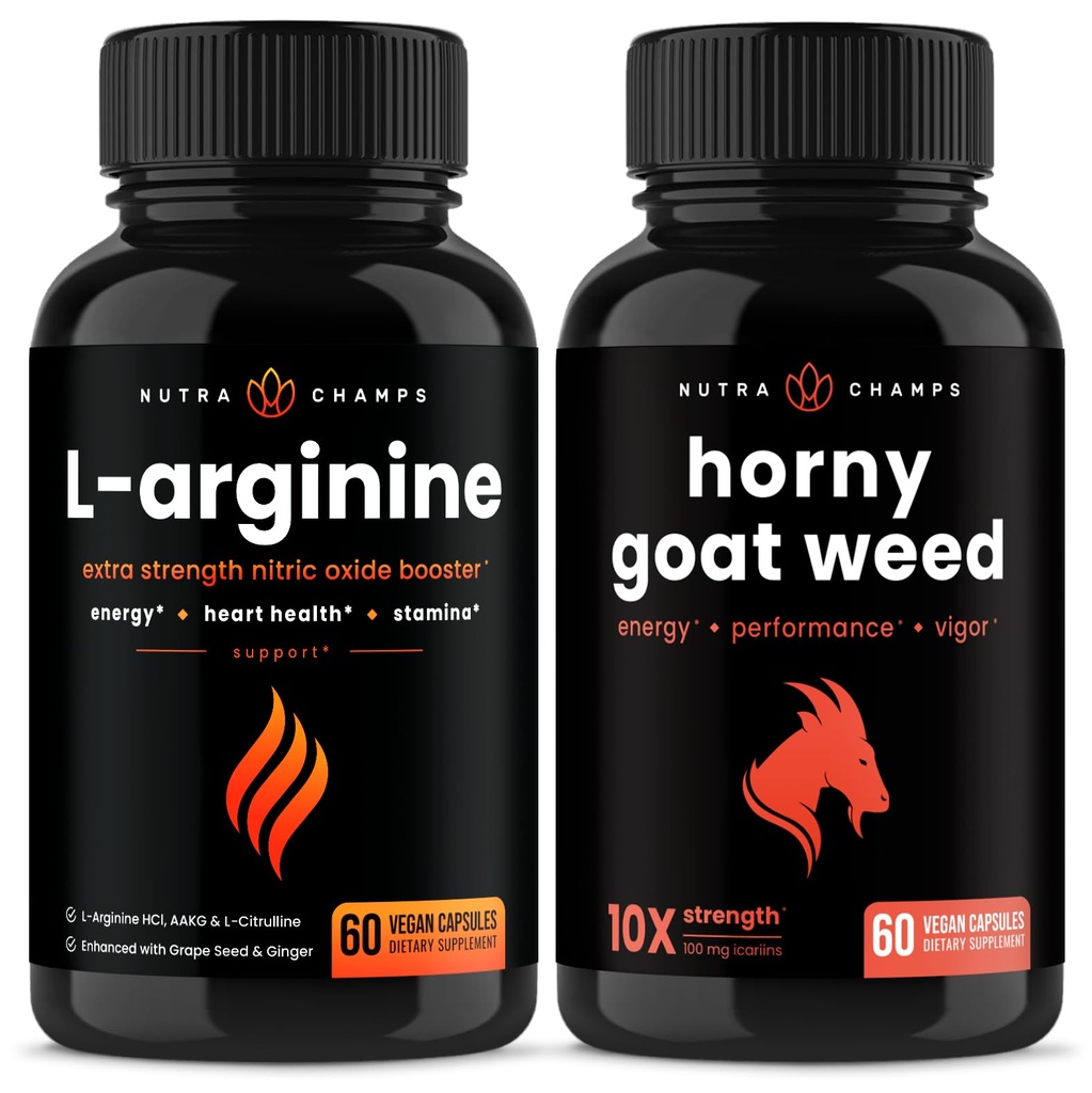 NutraChamps L-Arginine Kapsler og Horny Goat Weed Capsules 2 Pack Bundle