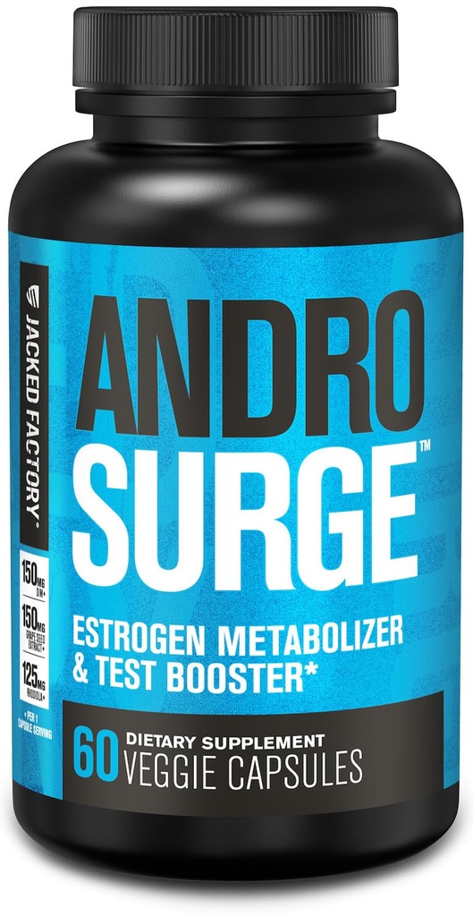 Jacked Factory Androsurge Estrogen Blocker for menn - Naturlig Testosteron Booster for menn og østrogen metabolizer med Tongkat Ali, DIM, Long Jack og mer - Test Booster & Muscle Builder - 60 greve