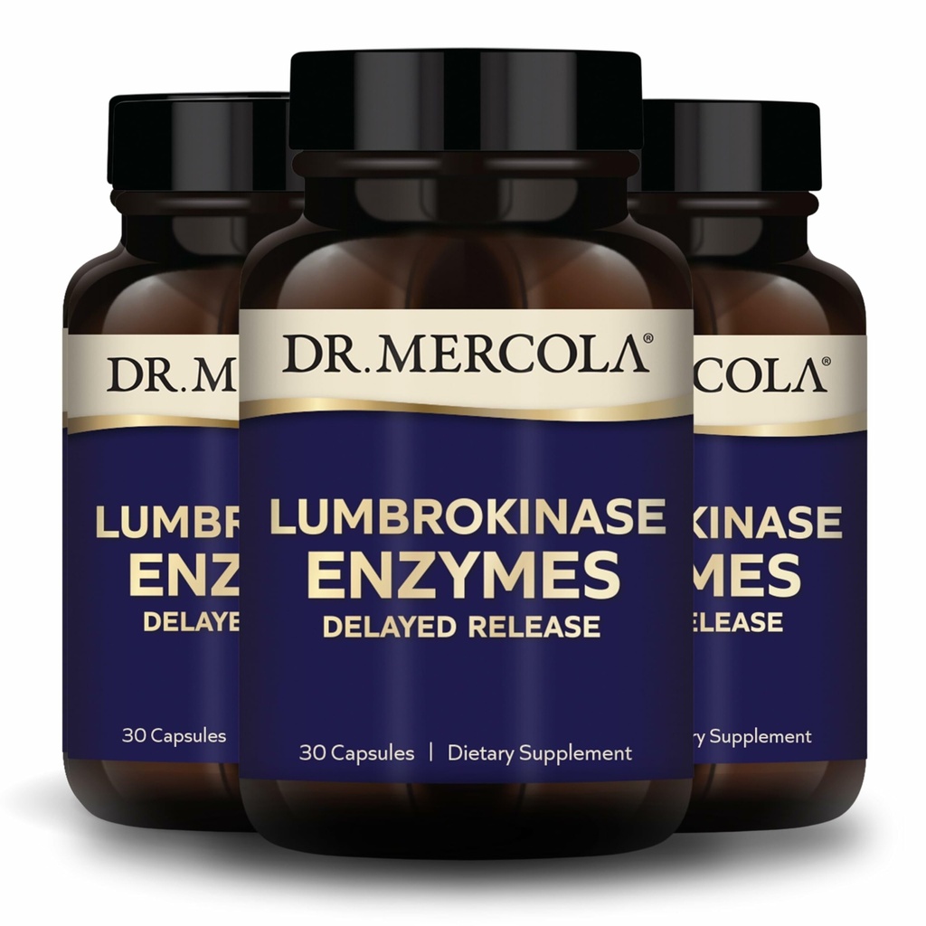 Dr. Mercola Lumbrokinase Enzymes - Forsinket frigjøringsformel - Kosttilskudd for kardiovaskulær og energi støtte - Ikke-GMO, Glutenfri og soya-fri - 30 kapsler (30 serveringer), 3 Pack